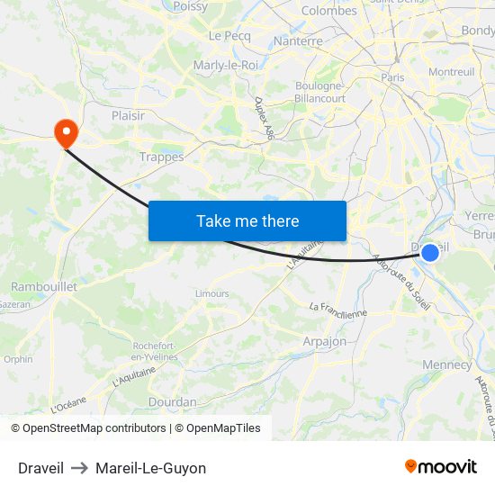 Draveil to Mareil-Le-Guyon map