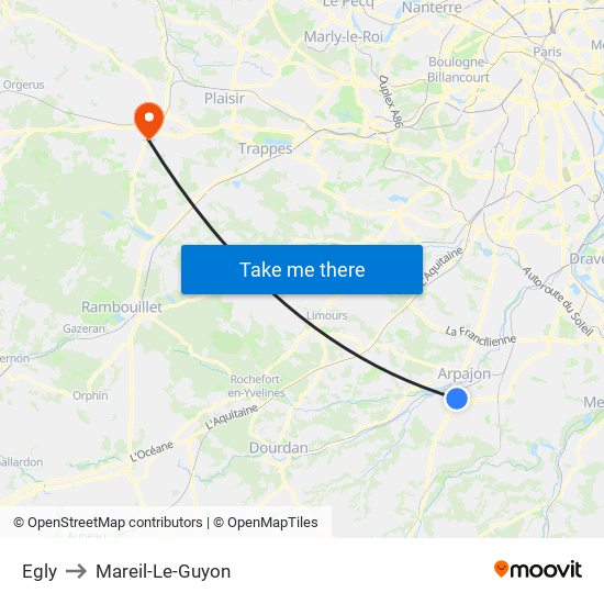 Egly to Mareil-Le-Guyon map