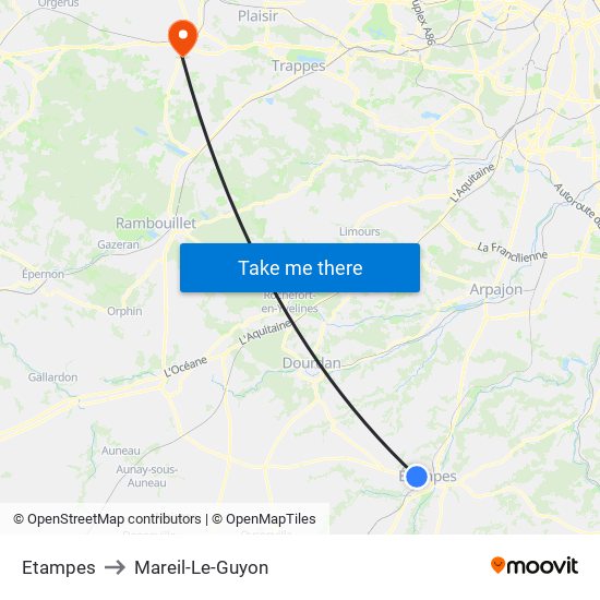 Etampes to Mareil-Le-Guyon map