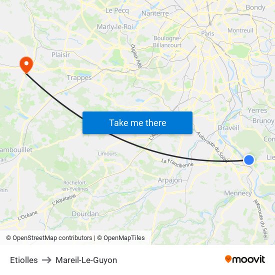Etiolles to Mareil-Le-Guyon map