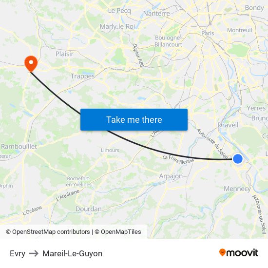 Evry to Mareil-Le-Guyon map