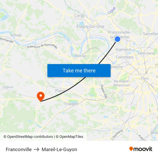 Franconville to Mareil-Le-Guyon map