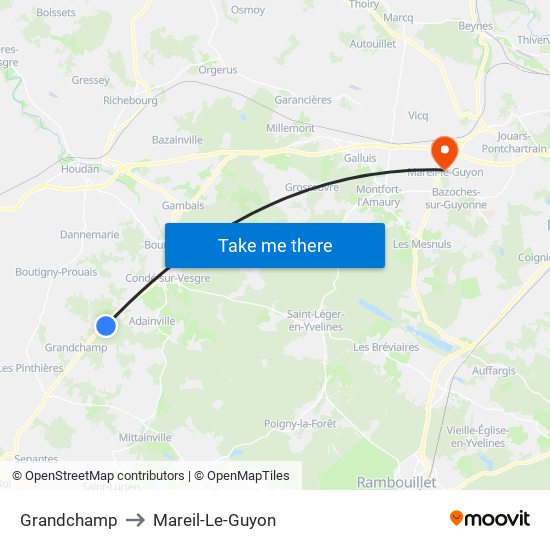 Grandchamp to Mareil-Le-Guyon map