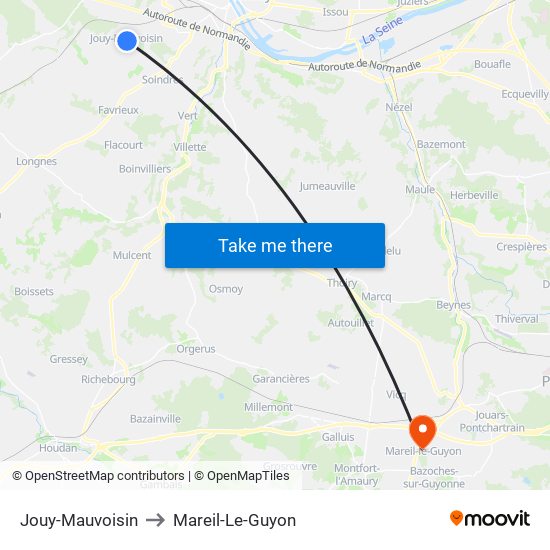 Jouy-Mauvoisin to Mareil-Le-Guyon map