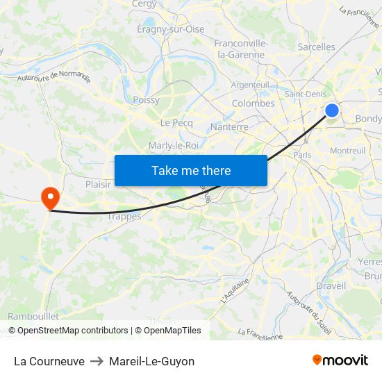 La Courneuve to Mareil-Le-Guyon map