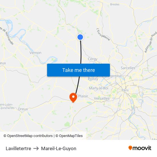 Lavilletertre to Mareil-Le-Guyon map