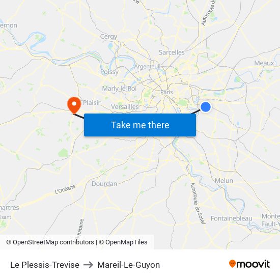 Le Plessis-Trevise to Mareil-Le-Guyon map