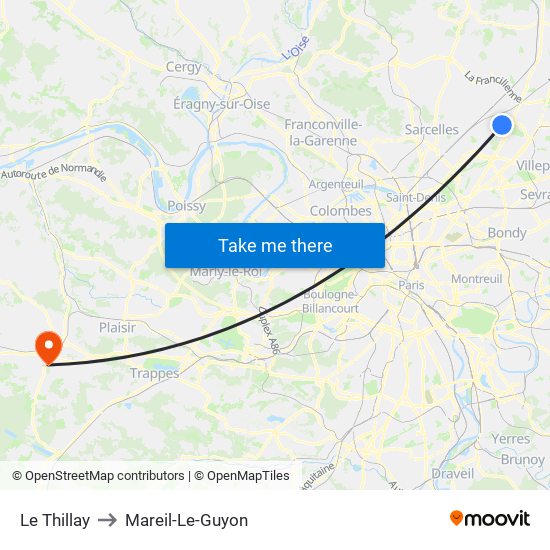 Le Thillay to Mareil-Le-Guyon map