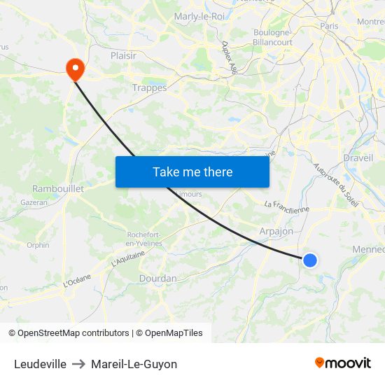 Leudeville to Mareil-Le-Guyon map