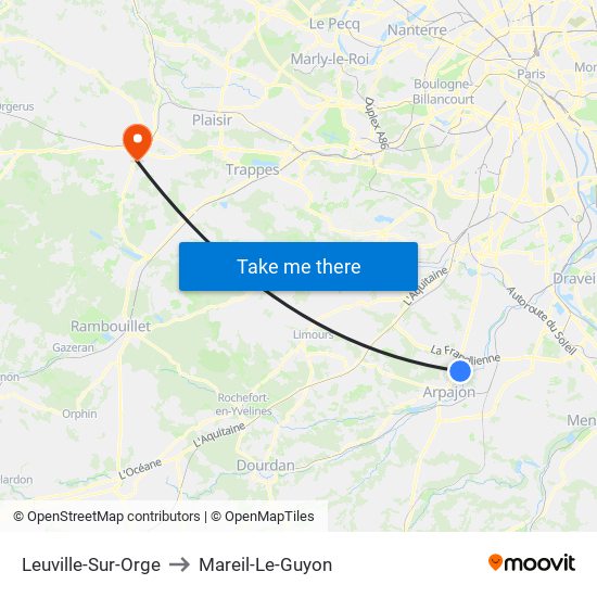 Leuville-Sur-Orge to Mareil-Le-Guyon map