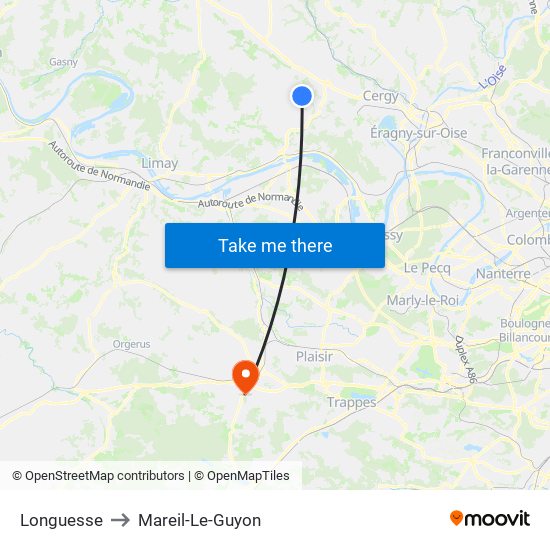Longuesse to Mareil-Le-Guyon map