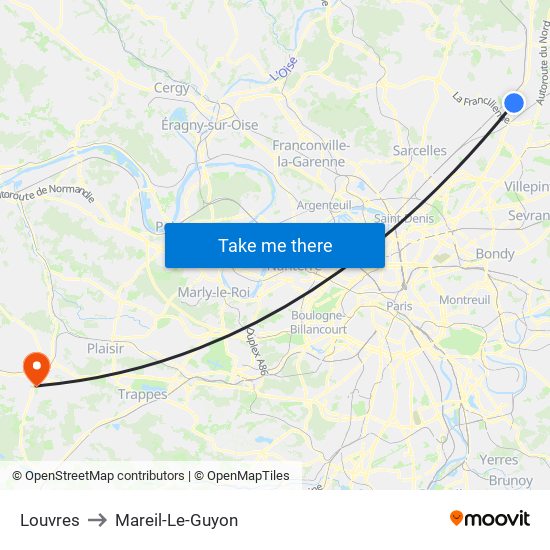 Louvres to Mareil-Le-Guyon map