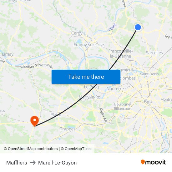 Maffliers to Mareil-Le-Guyon map