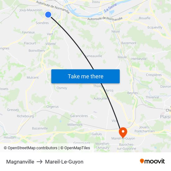 Magnanville to Mareil-Le-Guyon map