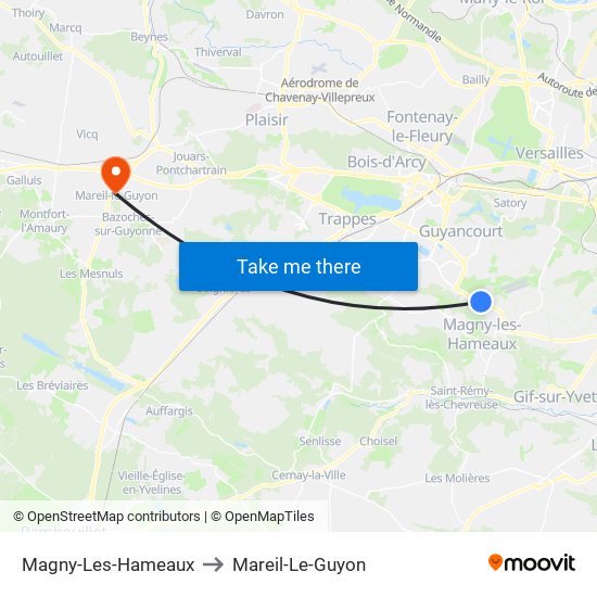 Magny-Les-Hameaux to Mareil-Le-Guyon map