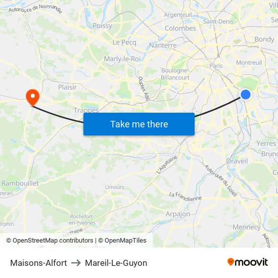 Maisons-Alfort to Mareil-Le-Guyon map
