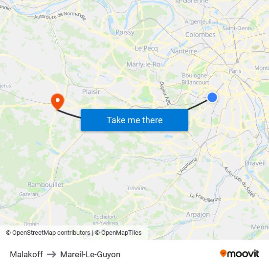 Malakoff to Mareil-Le-Guyon map