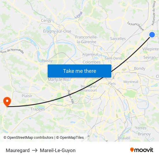 Mauregard to Mareil-Le-Guyon map