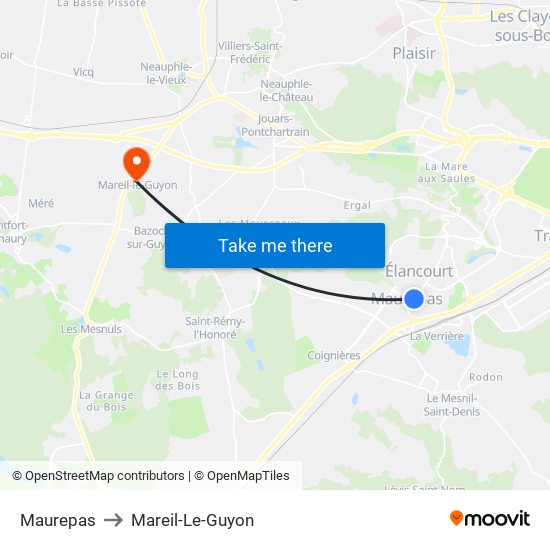 Maurepas to Mareil-Le-Guyon map