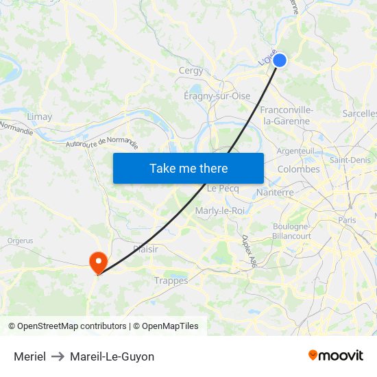 Meriel to Mareil-Le-Guyon map