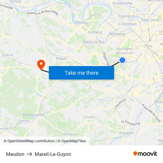 Meudon to Mareil-Le-Guyon map