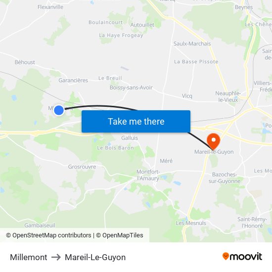 Millemont to Mareil-Le-Guyon map