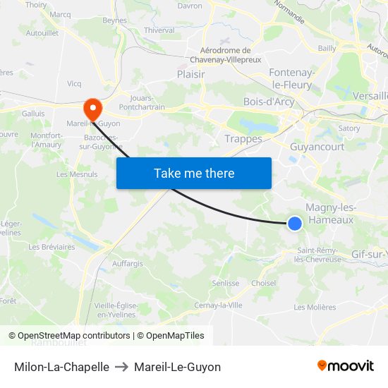 Milon-La-Chapelle to Mareil-Le-Guyon map
