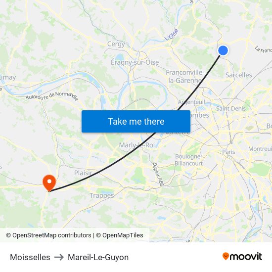 Moisselles to Mareil-Le-Guyon map