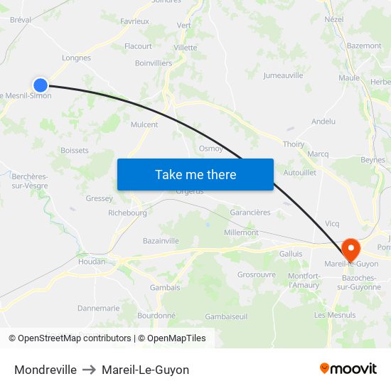 Mondreville to Mareil-Le-Guyon map