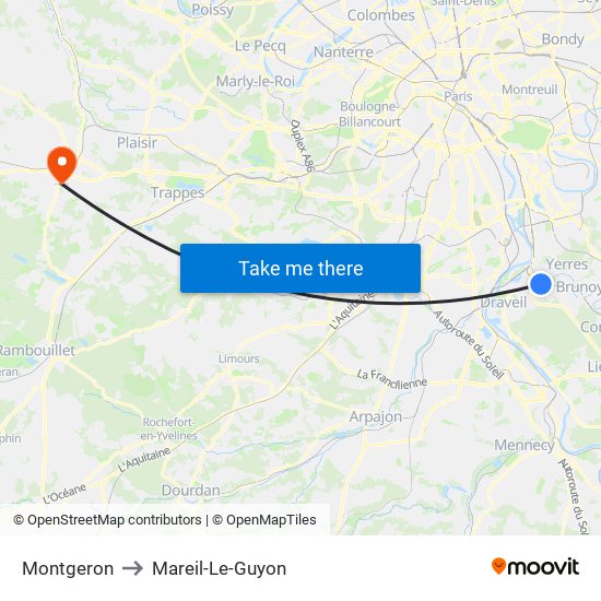 Montgeron to Mareil-Le-Guyon map