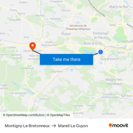 Montigny-Le-Bretonneux to Mareil-Le-Guyon map