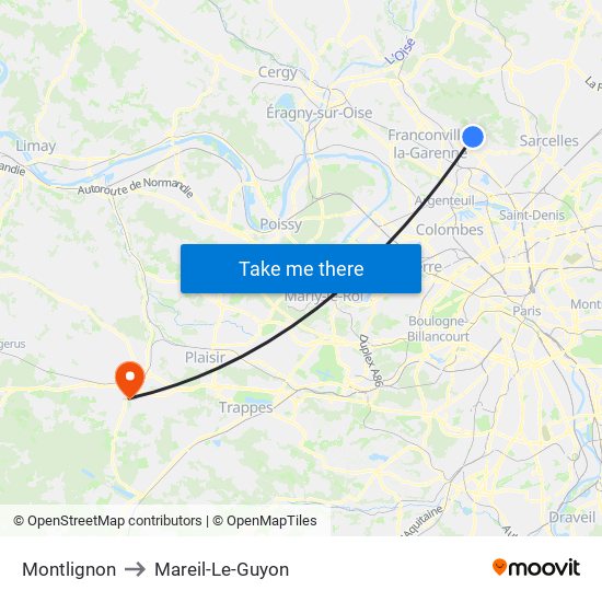 Montlignon to Mareil-Le-Guyon map