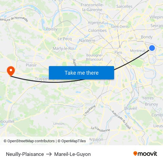 Neuilly-Plaisance to Mareil-Le-Guyon map