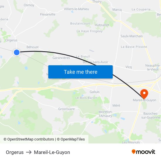 Orgerus to Mareil-Le-Guyon map