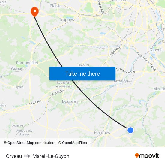 Orveau to Mareil-Le-Guyon map