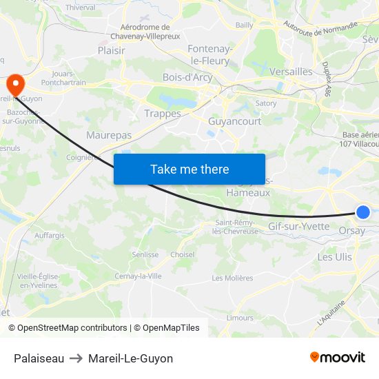 Palaiseau to Mareil-Le-Guyon map