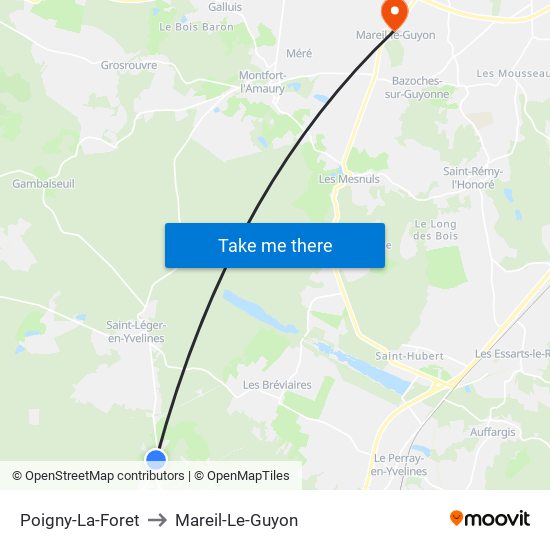 Poigny-La-Foret to Mareil-Le-Guyon map