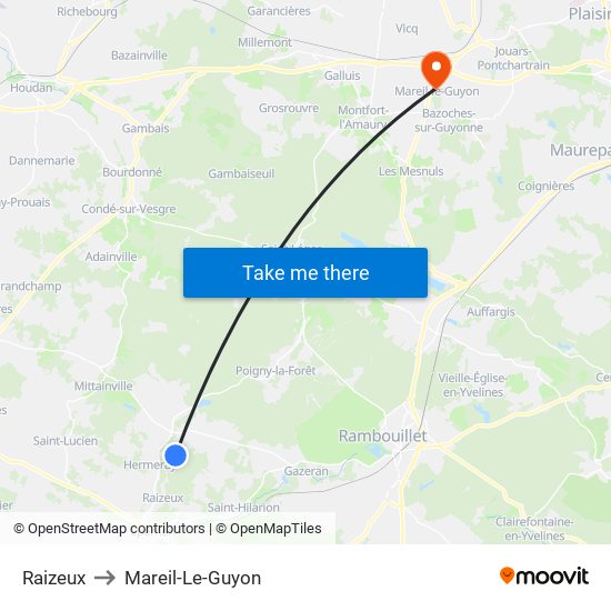 Raizeux to Mareil-Le-Guyon map