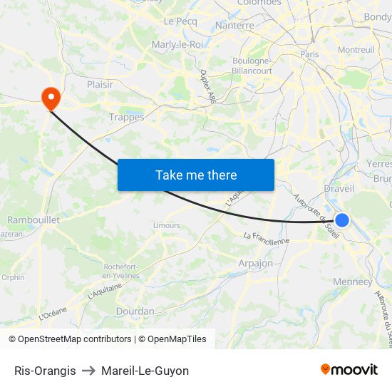 Ris-Orangis to Mareil-Le-Guyon map
