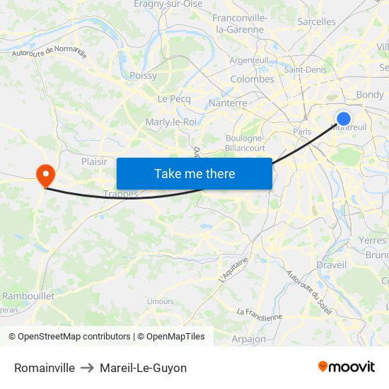 Romainville to Mareil-Le-Guyon map