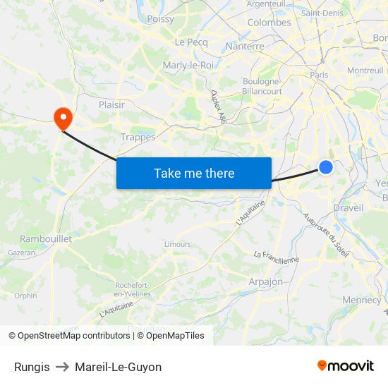 Rungis to Mareil-Le-Guyon map