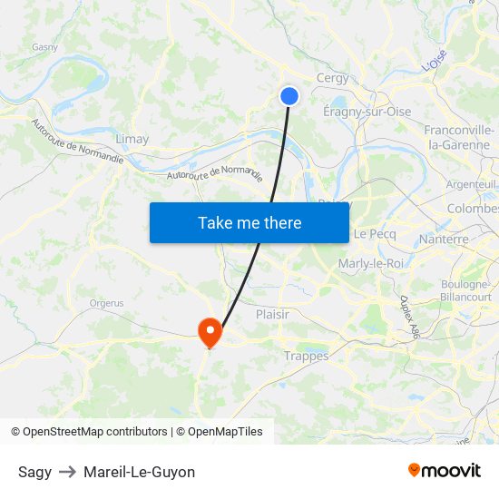 Sagy to Mareil-Le-Guyon map