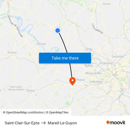 Saint-Clair-Sur-Epte to Mareil-Le-Guyon map