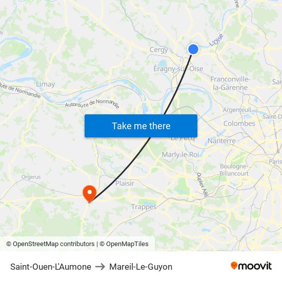 Saint-Ouen-L'Aumone to Mareil-Le-Guyon map