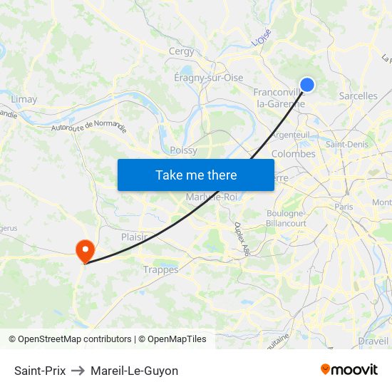 Saint-Prix to Mareil-Le-Guyon map
