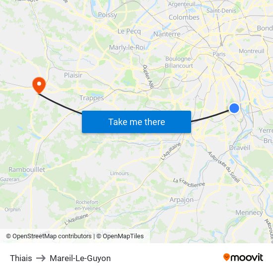 Thiais to Mareil-Le-Guyon map