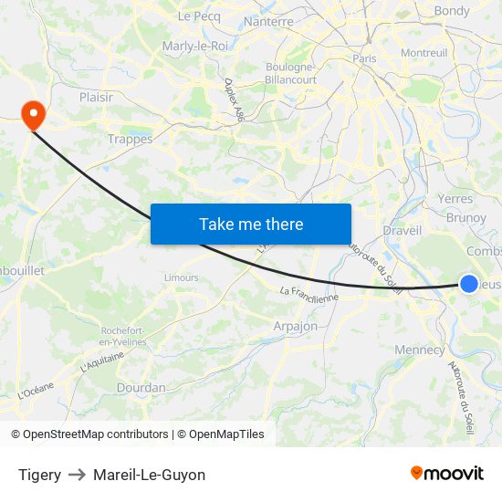 Tigery to Mareil-Le-Guyon map