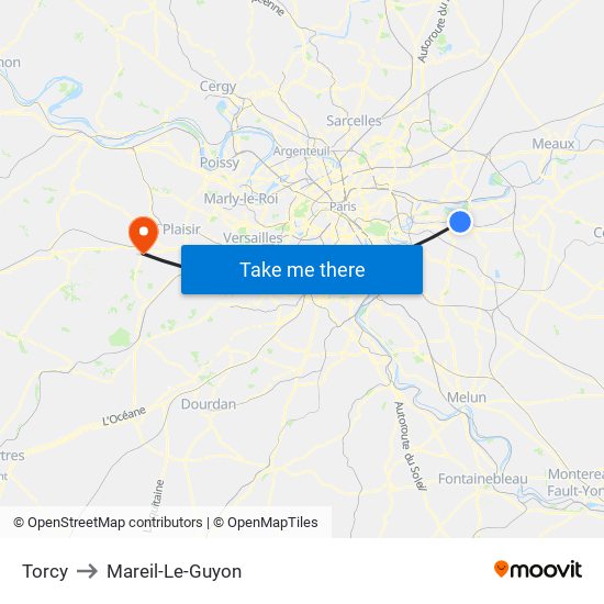 Torcy to Mareil-Le-Guyon map