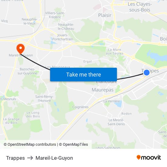 Trappes to Mareil-Le-Guyon map