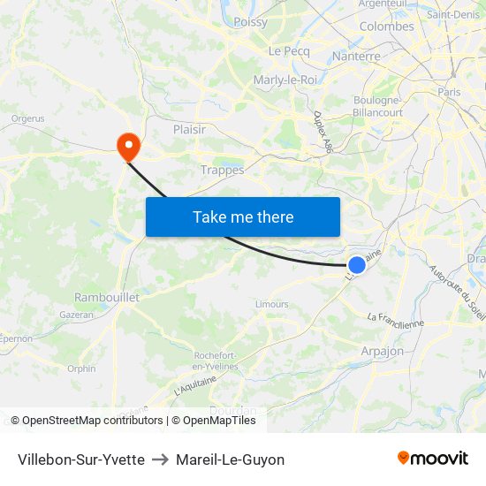 Villebon-Sur-Yvette to Mareil-Le-Guyon map